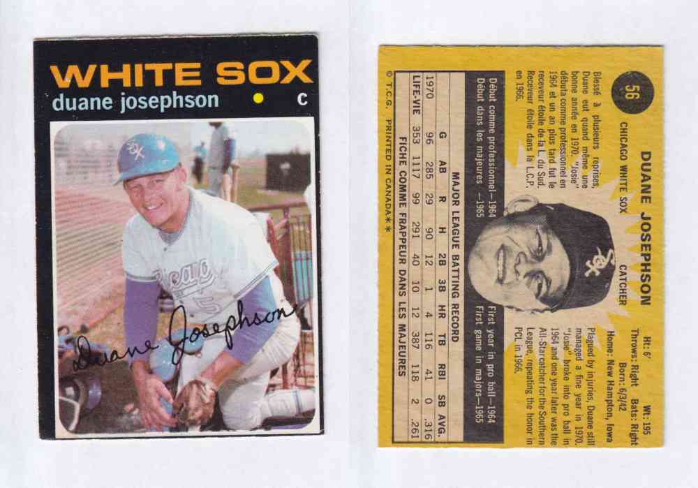 1971 O-PEE-CHEE BASEBALL CARDS #56 D. JOSEPHSON photo 1971 O-PEE-CHEE BASEBALL CARDS #56 D. JOSEPHSON photo