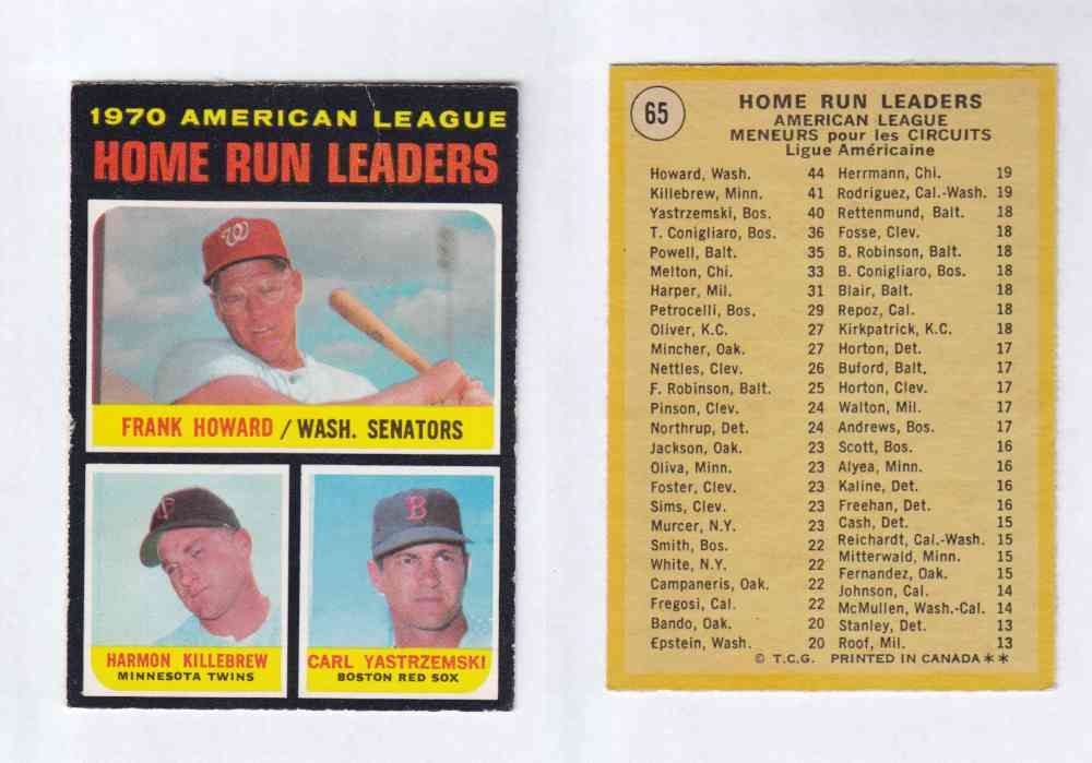 1971 O-PEE-CHEE BASEBALL CARDS #65 HOME RUN LEADERS photo 1971 O-PEE-CHEE BASEBALL CARDS #65 HOME RUN LEADERS photo