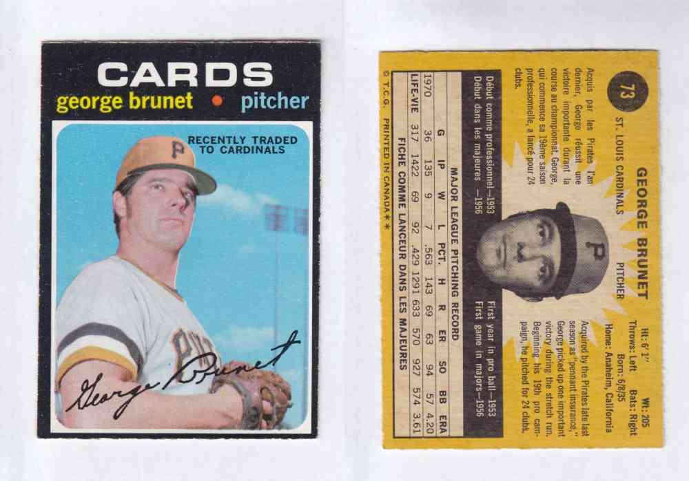 1971 O-PEE-CHEE BASEBALL CARDS #73 G. BRUNET photo 1971 O-PEE-CHEE BASEBALL CARDS #73 G. BRUNET photo