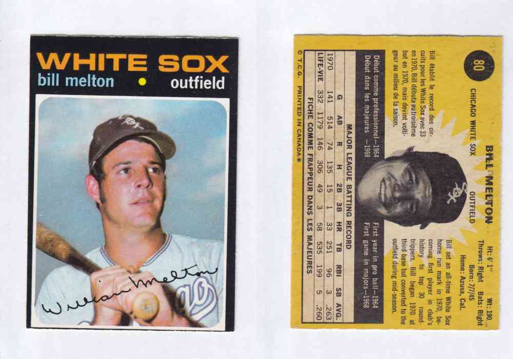 1971 O-PEE-CHEE BASEBALL CARDS #80 B. MELTON photo 1971 O-PEE-CHEE BASEBALL CARDS #80 B. MELTON photo