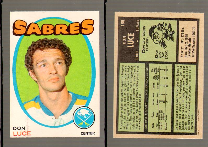 1971-72 O-PEE-CHEE HOCKEY CARD #166 D.LUCE RC photo 1971-72 O-PEE-CHEE HOCKEY CARD #166 D.LUCE RC photo