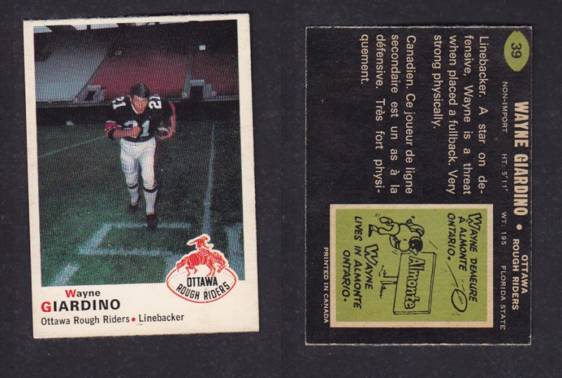 1970 CFL O-PEE-CHEE FOOTBALL CARD #39 W. GIARDINO photo