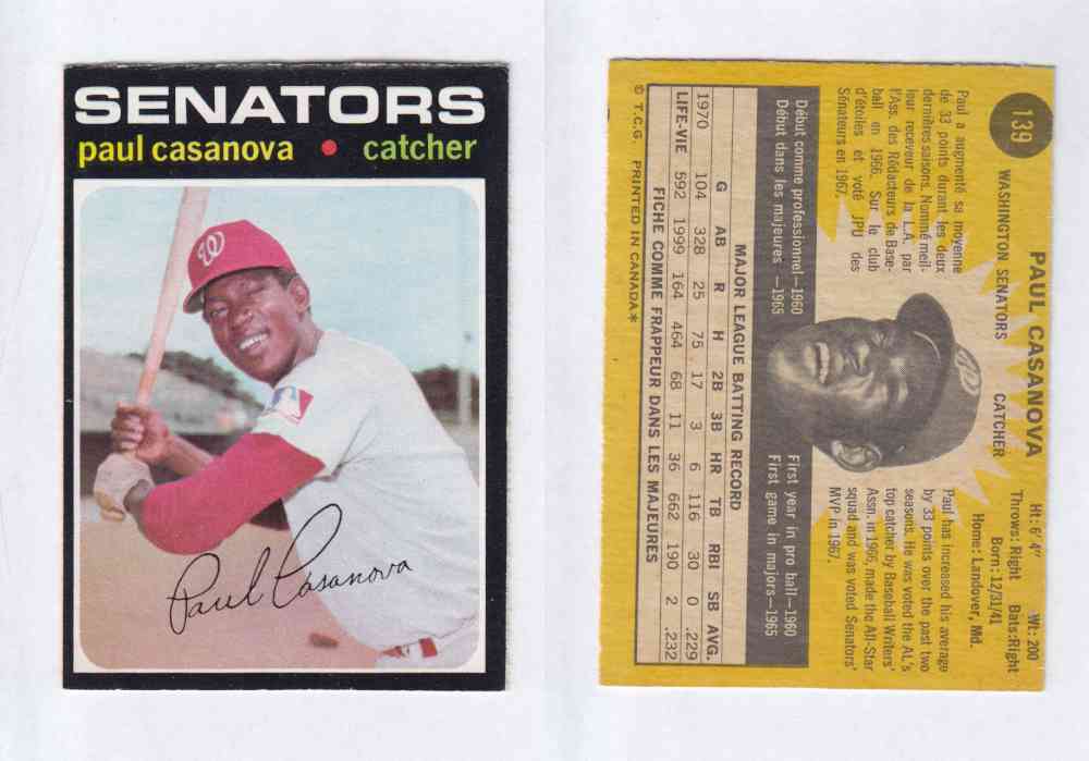 1971 O-PEE-CHEE BASEBALL CARDS #139 P. CASANOVA photo 1971 O-PEE-CHEE BASEBALL CARDS #139 P. CASANOVA photo