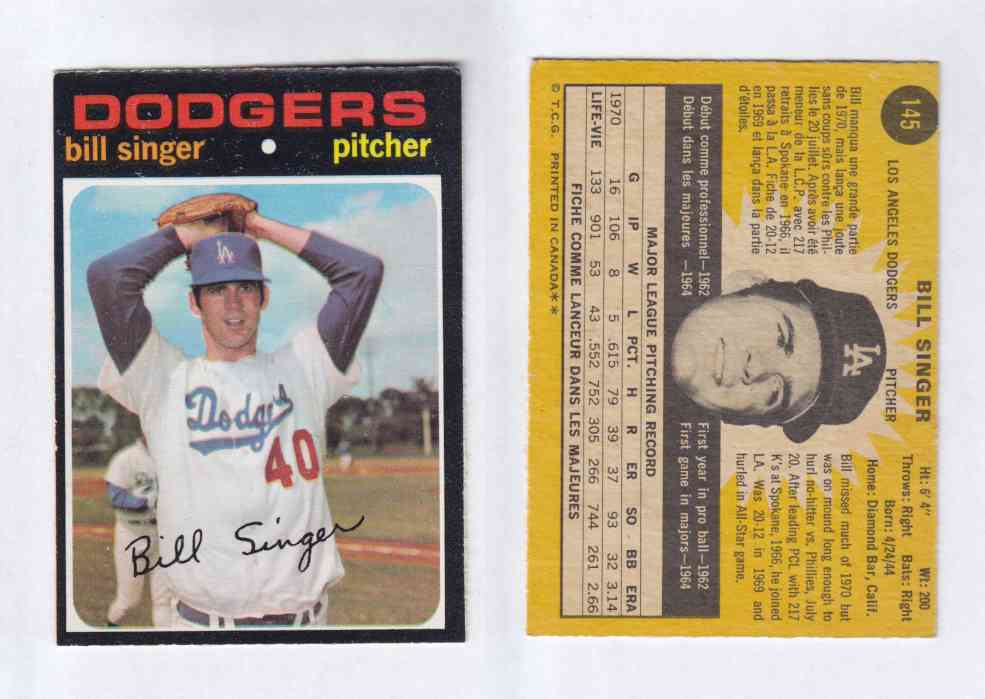 1971 O-PEE-CHEE BASEBALL CARDS #145 B. SINGER photo 1971 O-PEE-CHEE BASEBALL CARDS #145 B. SINGER photo