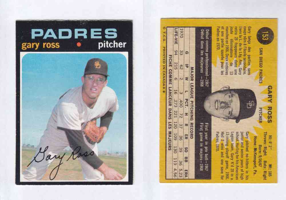 1971 O-PEE-CHEE BASEBALL CARDS #153 G. ROSS photo 1971 O-PEE-CHEE BASEBALL CARDS #153 G. ROSS photo