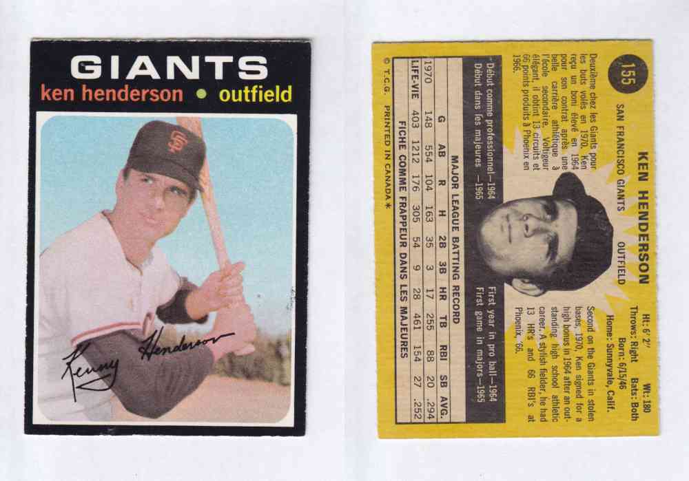 1971 O-PEE-CHEE BASEBALL CARDS #155 K. HENDERSON photo 1971 O-PEE-CHEE BASEBALL CARDS #155 K. HENDERSON photo