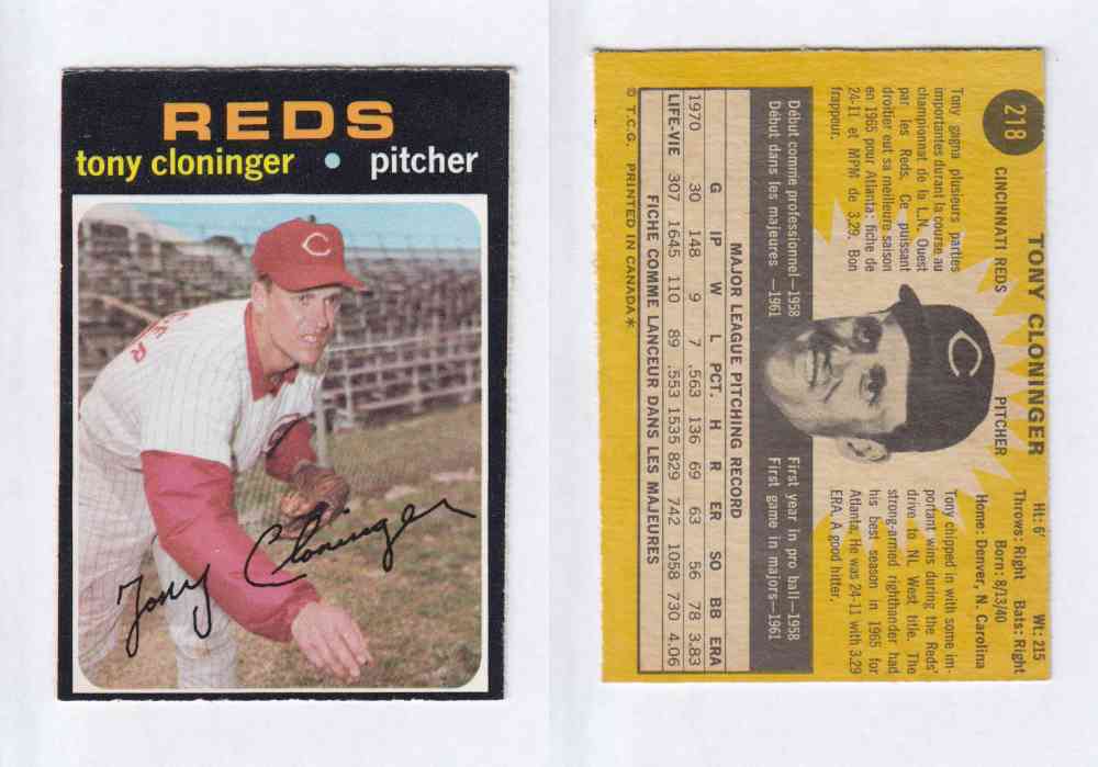 1971 O-PEE-CHEE BASEBALL CARDS #218 T. CLONINGER photo 1971 O-PEE-CHEE BASEBALL CARDS #218 T. CLONINGER photo