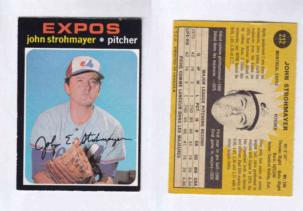1971 O-PEE-CHEE BASEBALL CARDS #232 J. STROHMAYER photo 1971 O-PEE-CHEE BASEBALL CARDS #232 J. STROHMAYER photo