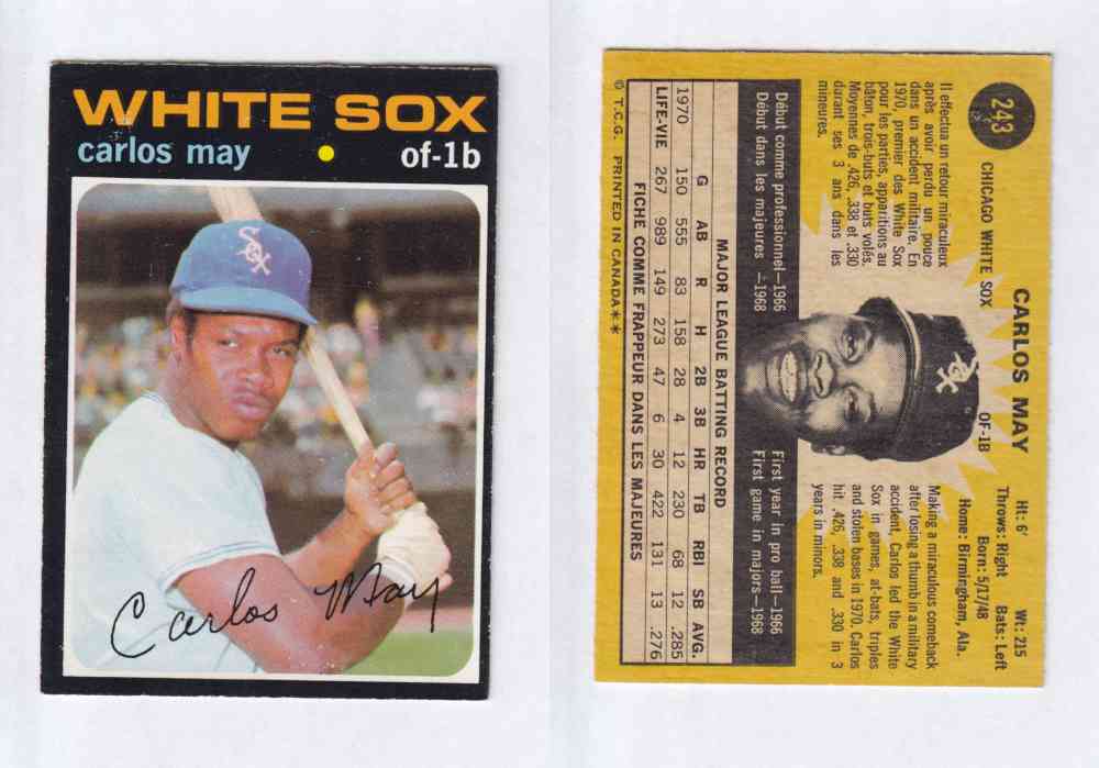 1971 O-PEE-CHEE BASEBALL CARDS #243 C. MAY photo 1971 O-PEE-CHEE BASEBALL CARDS #243 C. MAY photo