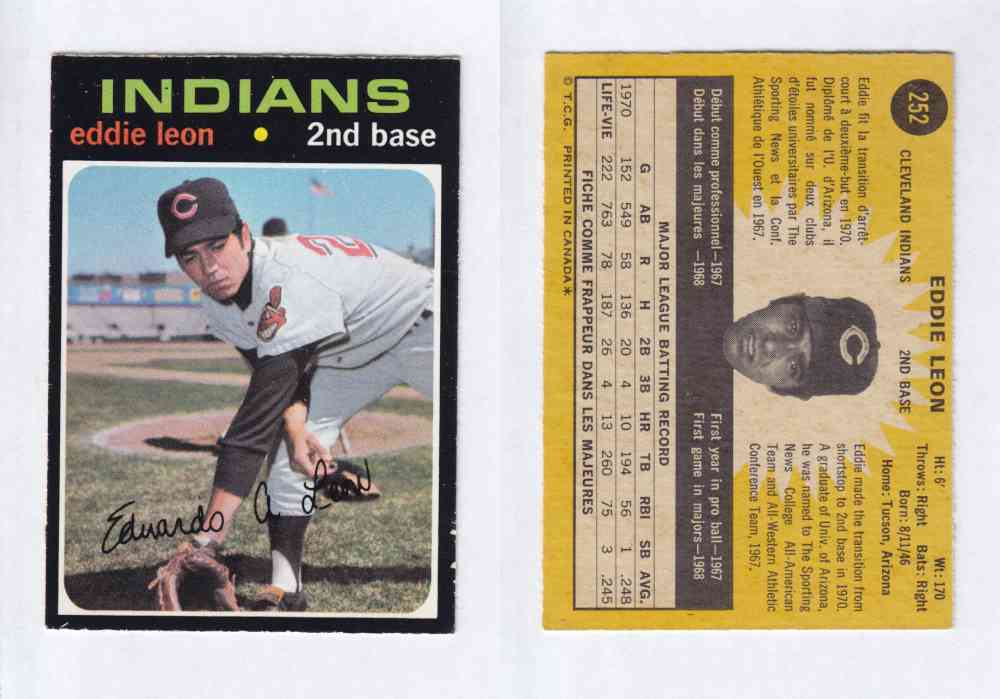 1971 O-PEE-CHEE BASEBALL CARDS #252 E. LEON photo 1971 O-PEE-CHEE BASEBALL CARDS #252 E. LEON photo