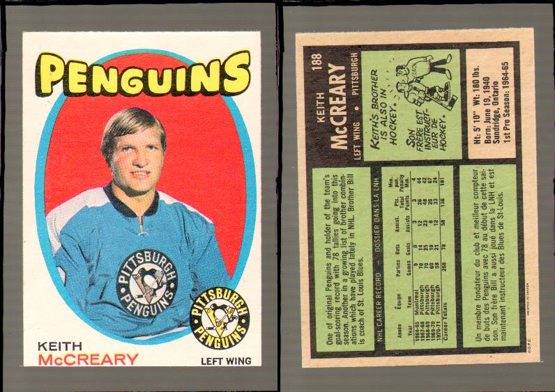 1971-72 O-PEE-CHEE HOCKEY CARD #188 K.MCCREARY photo