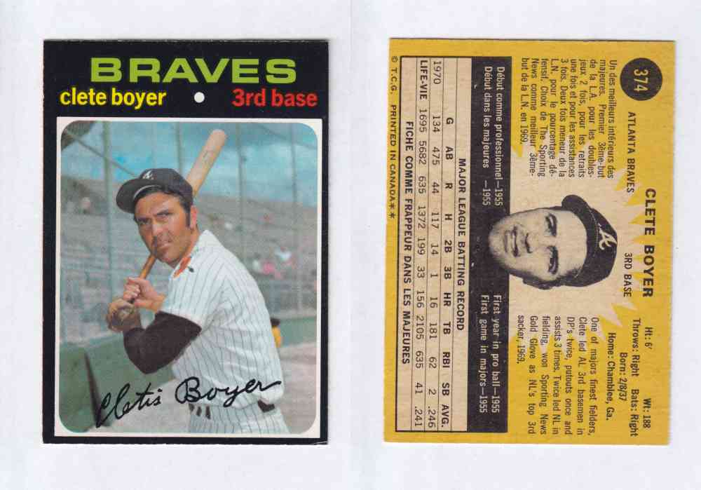 1971 O-PEE-CHEE BASEBALL CARDS #374 C. BOYER photo 1971 O-PEE-CHEE BASEBALL CARDS #374 C. BOYER photo