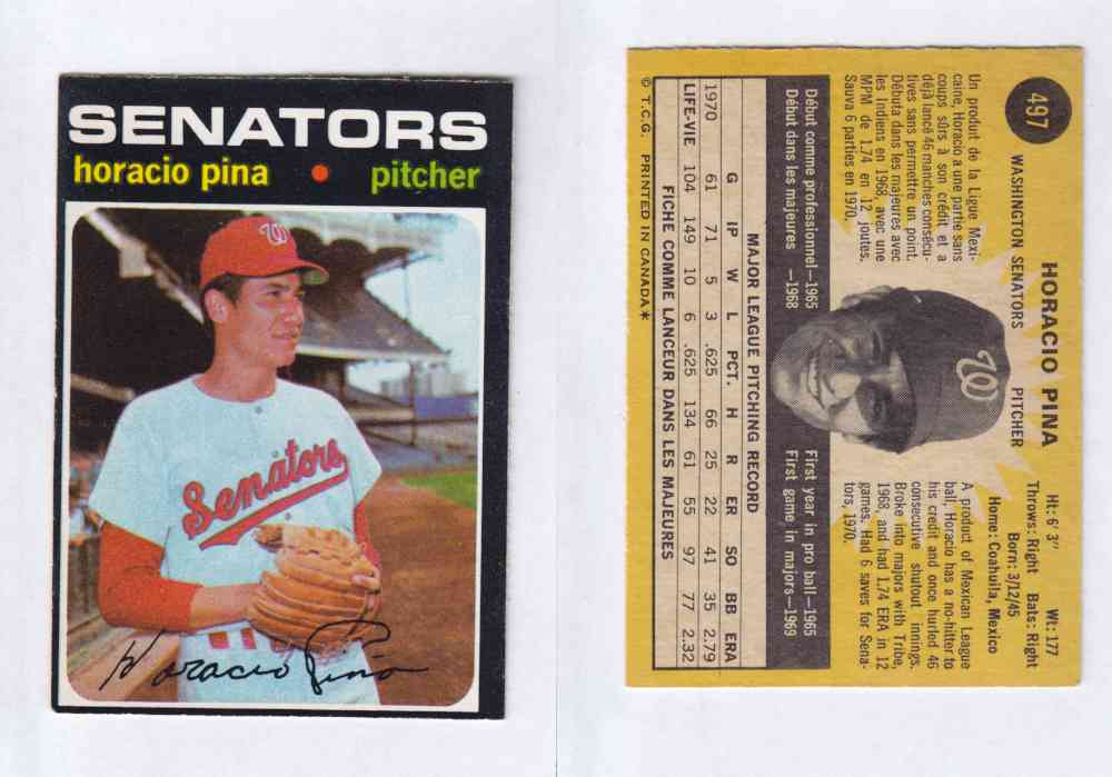 1971 O-PEE-CHEE BASEBALL CARDS #497 H. PINA photo 1971 O-PEE-CHEE BASEBALL CARDS #497 H. PINA photo