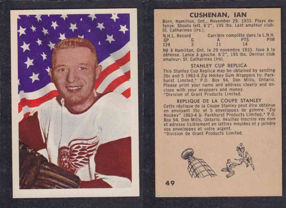 1963-64 PARKURST HOCKEY CARD #49 I. CUSHENAN photo 1963-64 PARKURST HOCKEY CARD #49 I. CUSHENAN photo