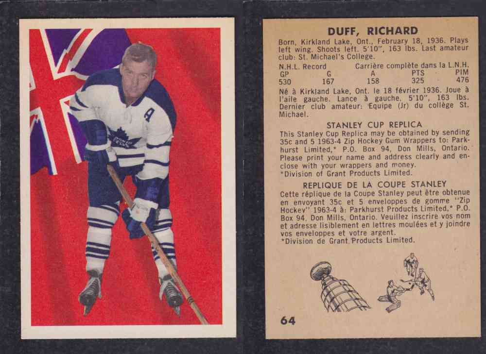1963-64 PARKURST HOCKEY CARD #64 R. DUFF photo 1963-64 PARKURST HOCKEY CARD #64 R. DUFF photo