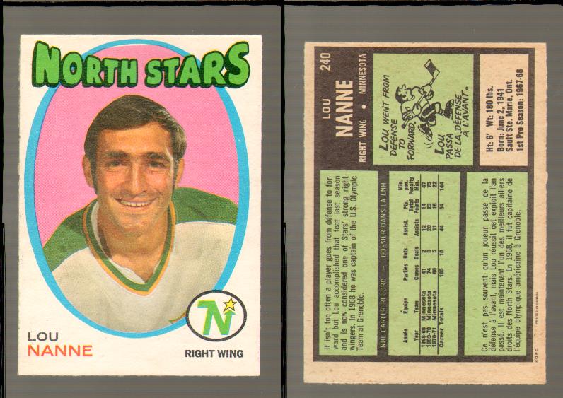 1971-72 O-PEE-CHEE HOCKEY CARD #240 L.NANNE photo