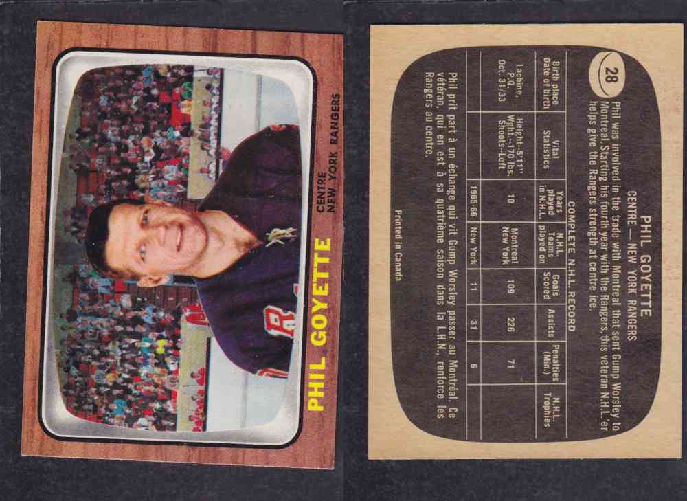 1966-67 TOPPS HOCKEY CARD #28 P. GOYETTE photo 1966-67 TOPPS HOCKEY CARD #28 P. GOYETTE photo