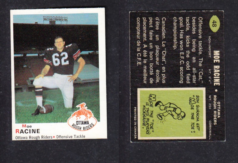 1970 CFL O-PEE-CHEE FOOTBALL CARD #48 M. RACINE photo