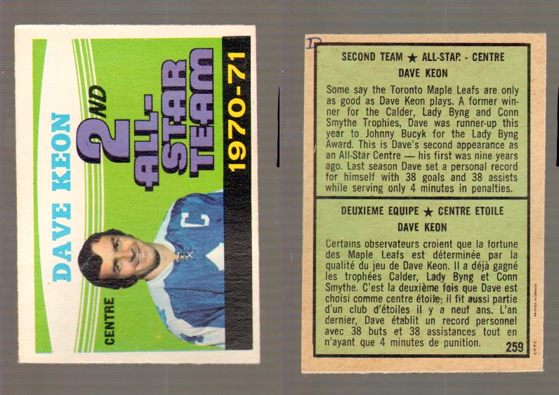 1971-72 O-PEE-CHEE HOCKEY CARD #259 D.KEON 2AS photo