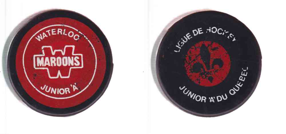 1972-80 B2 BILTRITE QUEBEC JR.A WATERLOO MAROONS GAME PUCK photo 1972-80 B2 BILTRITE QUEBEC JR.A WATERLOO MAROONS GAME PUCK photo