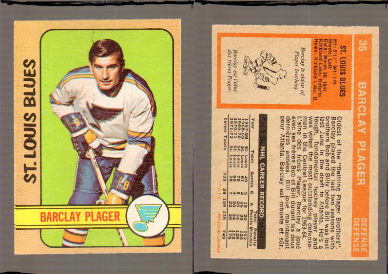 1972-73 O-PEE-CHEE HOCKEY CARD #35 B.PLAGER photo