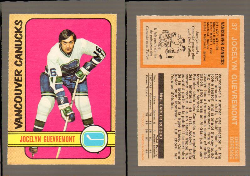 1972-73 O-PEE-CHEE HOCKEY CARD #37 J.GUEVREMONT photo 1972-73 O-PEE-CHEE HOCKEY CARD #37 J.GUEVREMONT photo