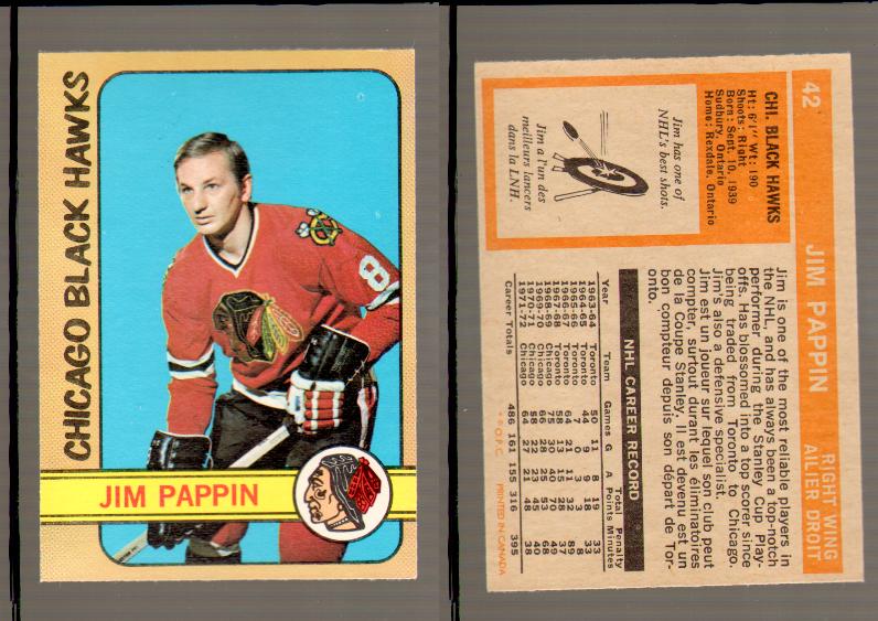 1972-73 O-PEE-CHEE HOCKEY CARD #42 J.PAPPIN photo
