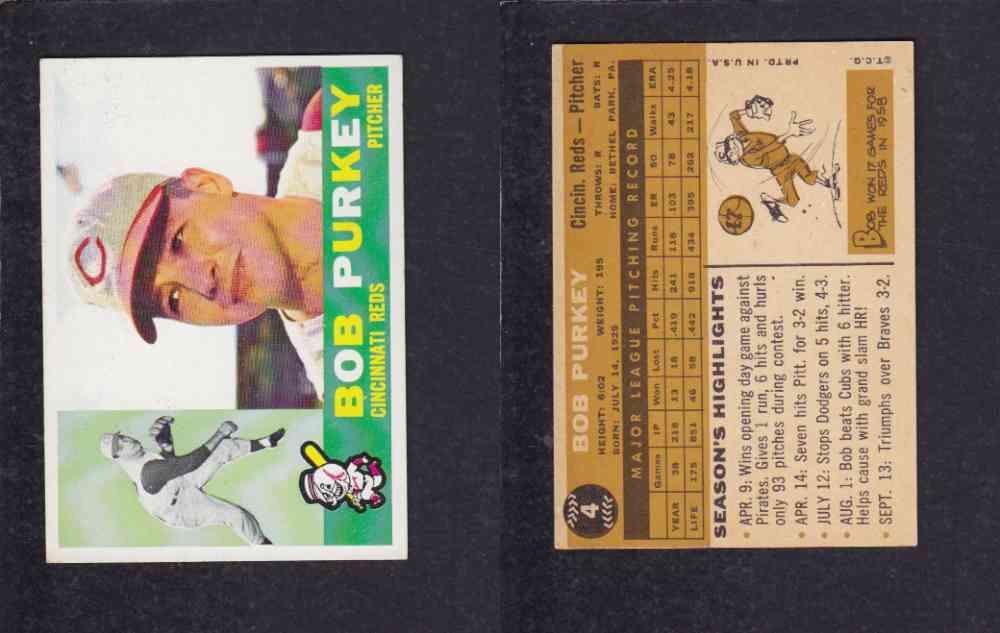 1960 TOPPS BASEBALL CARD #4 B. PURKEY photo 1960 TOPPS BASEBALL CARD #4 B. PURKEY photo