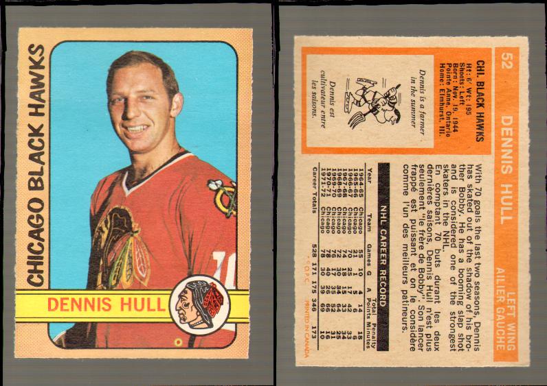 1972-73 O-PEE-CHEE HOCKEY CARD #52 D.HULL photo 1972-73 O-PEE-CHEE HOCKEY CARD #52 D.HULL photo
