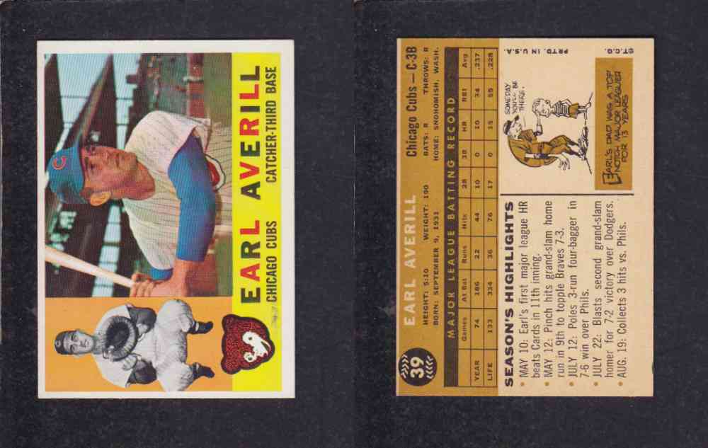 1960 TOPPS BASEBALL CARD #39 E AVERILL photo 1960 TOPPS BASEBALL CARD #39 E AVERILL photo