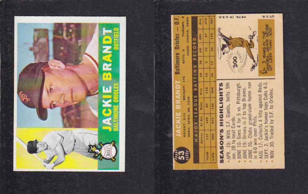 1960 TOPPS BASEBALL CARD #53 J. BRANDT photo 1960 TOPPS BASEBALL CARD #53 J. BRANDT photo
