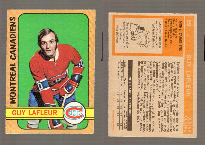 1972-73 O-PEE-CHEE HOCKEY CARD #59 G.LAFLEUR photo 1972-73 O-PEE-CHEE HOCKEY CARD #59 G.LAFLEUR photo