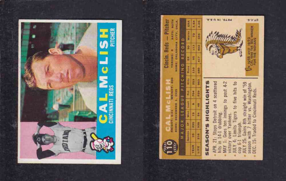 1960 TOPPS BASEBALL CARD #110 C. MCLISH photo 1960 TOPPS BASEBALL CARD #110 C. MCLISH photo