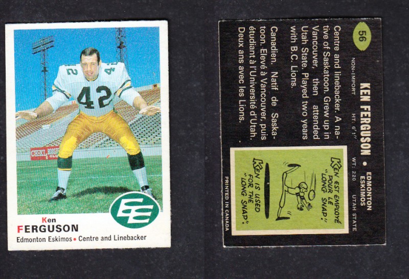 1970 CFL O-PEE-CHEE FOOTBALL CARD #56 K. FERGUSON photo