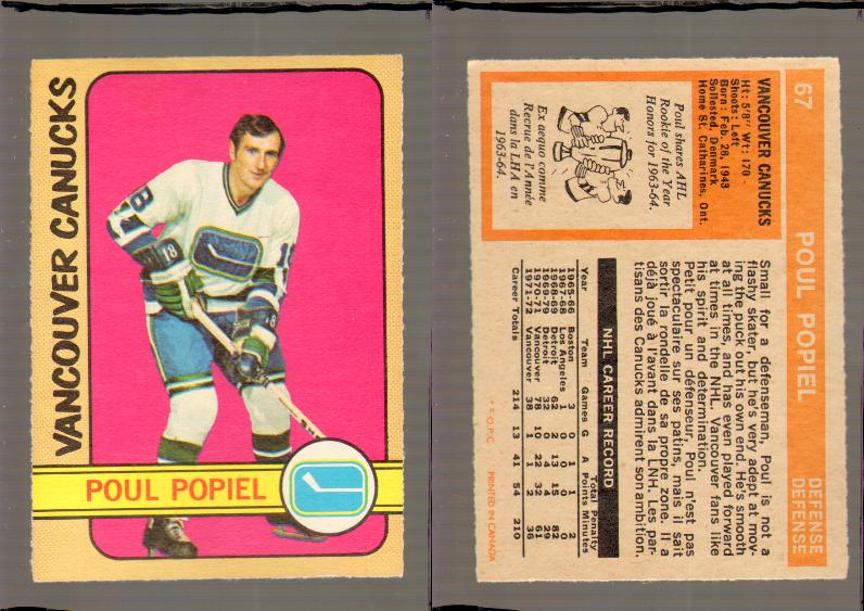 1972-73 O-PEE-CHEE HOCKEY CARD #67 P.POPEIL photo