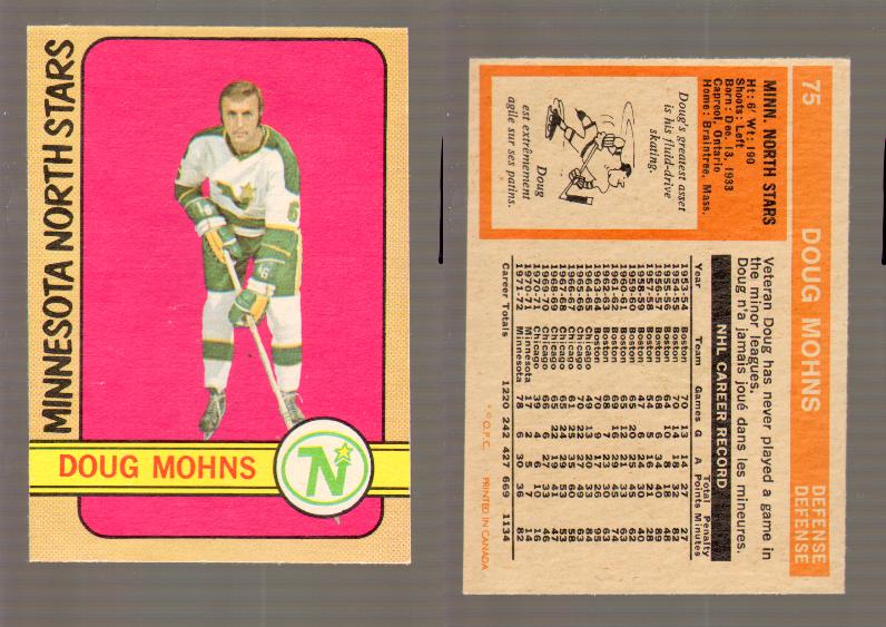 1972-73 O-PEE-CHEE HOCKEY CARD #75 D.MOHNS photo
