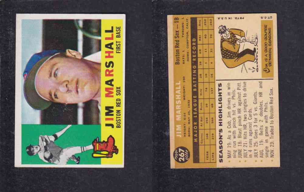 1960 TOPPS BASEBALL CARD #267 J. MARSHALL photo 1960 TOPPS BASEBALL CARD #267 J. MARSHALL photo