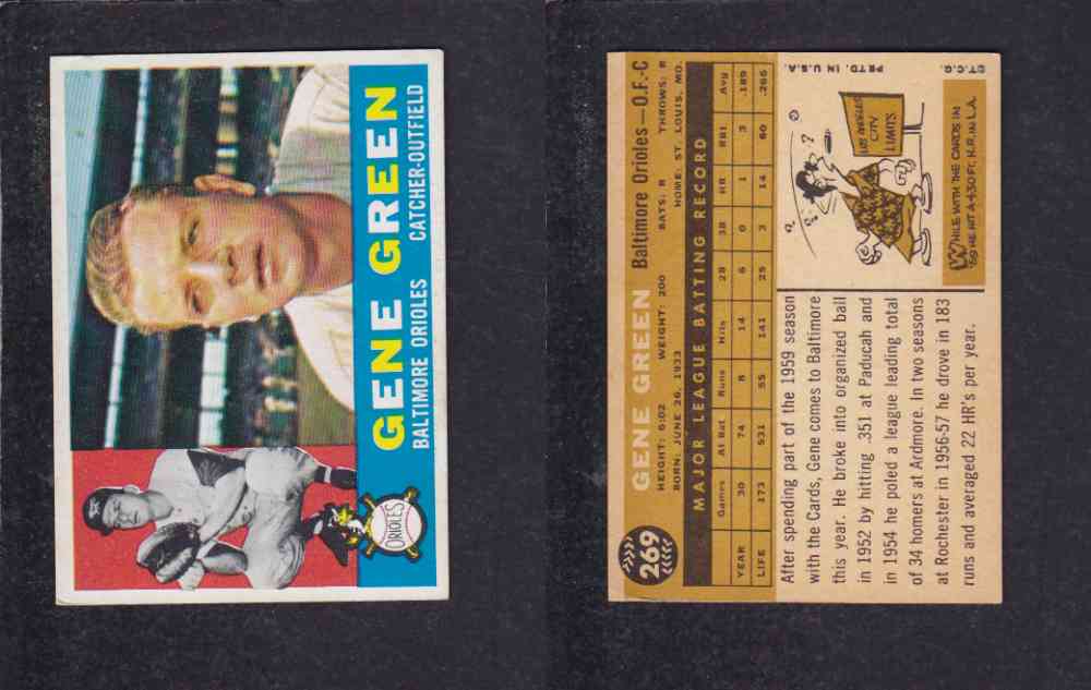 1960 TOPPS BASEBALL CARD #269 G. GREEN photo 1960 TOPPS BASEBALL CARD #269 G. GREEN photo