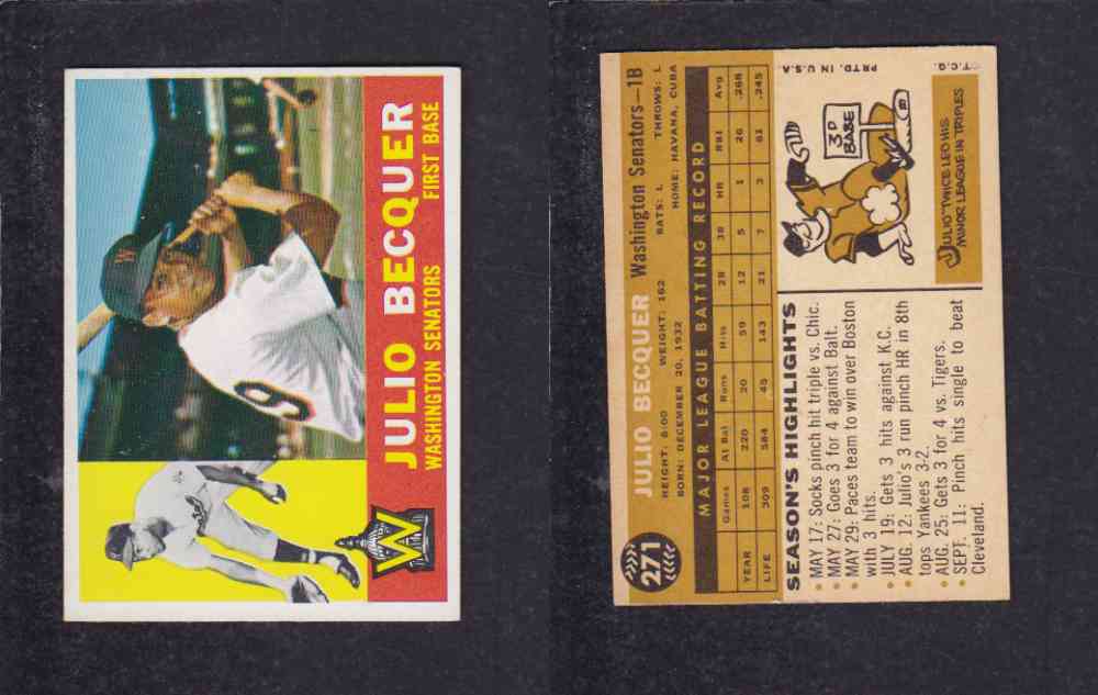 1960 TOPPS BASEBALL CARD #271 J. BECQUER photo 1960 TOPPS BASEBALL CARD #271 J. BECQUER photo
