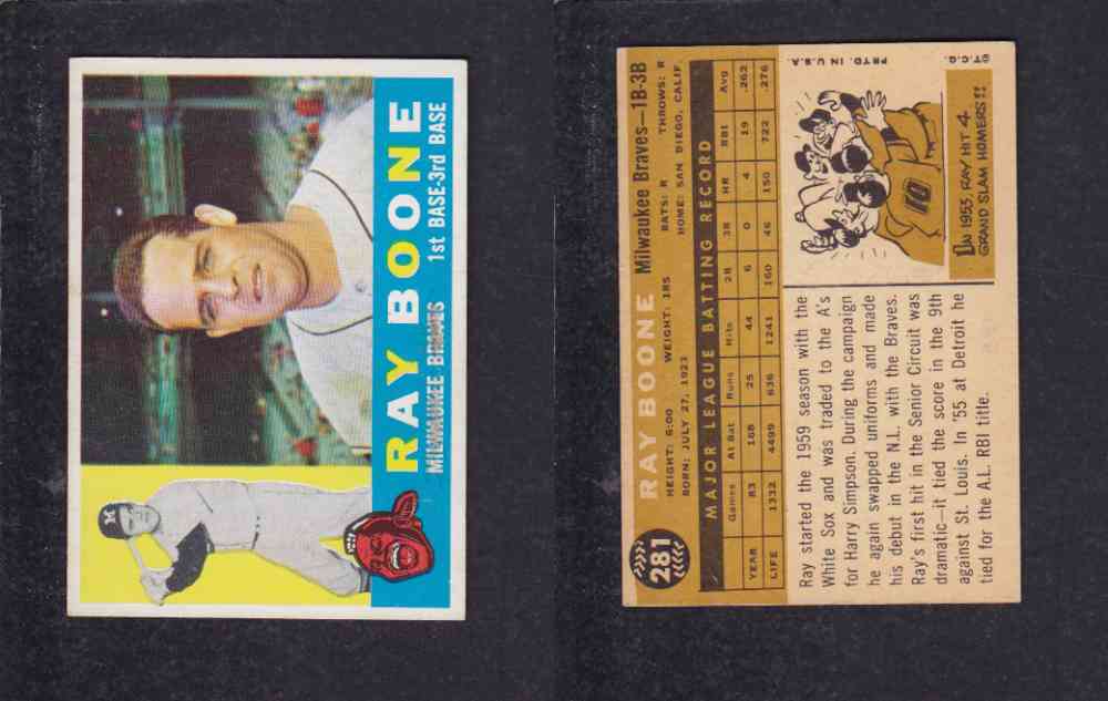 1960 TOPPS BASEBALL CARD #281 R. BOONE photo 1960 TOPPS BASEBALL CARD #281 R. BOONE photo