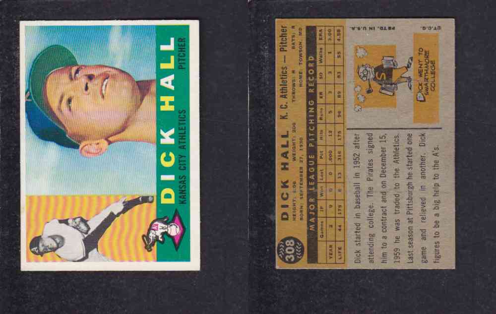 1960 TOPPS BASEBALL CARD #308 D. HALL photo 1960 TOPPS BASEBALL CARD #308 D. HALL photo
