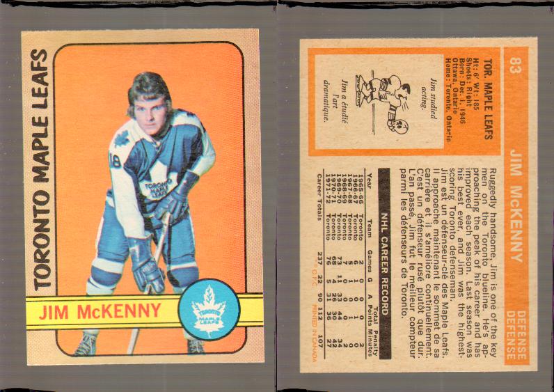 1972-73 O-PEE-CHEE HOCKEY CARD #83 J.MCKENNY photo 1972-73 O-PEE-CHEE HOCKEY CARD #83 J.MCKENNY photo