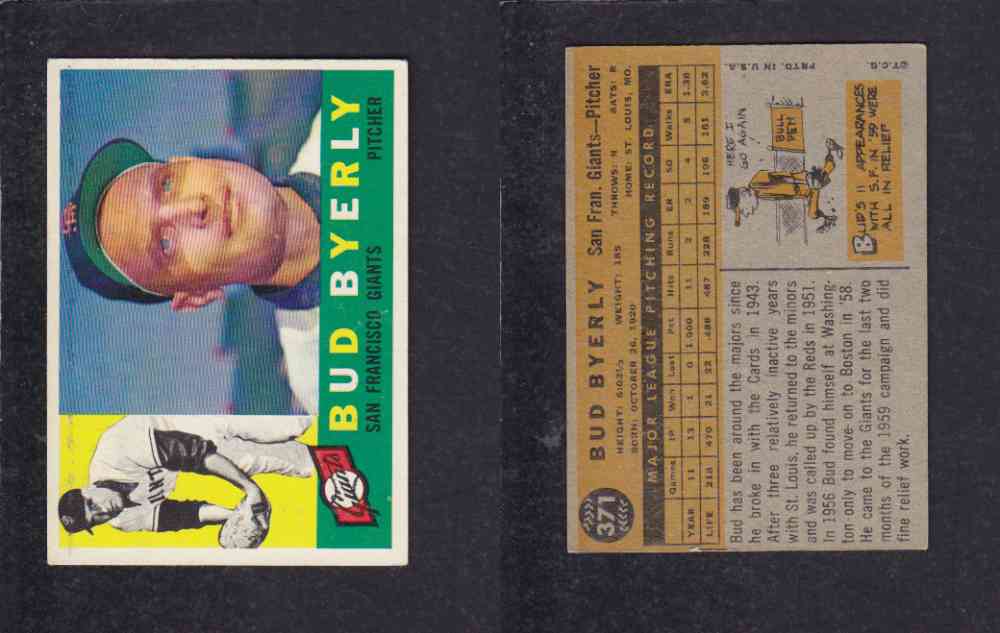 1960 TOPPS BASEBALL CARD #371 B. BYERLY photo 1960 TOPPS BASEBALL CARD #371 B. BYERLY photo