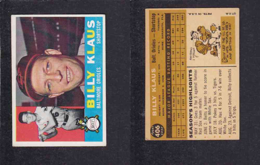 1960 TOPPS BASEBALL CARD #406 B. KLAUS photo 1960 TOPPS BASEBALL CARD #406 B. KLAUS photo