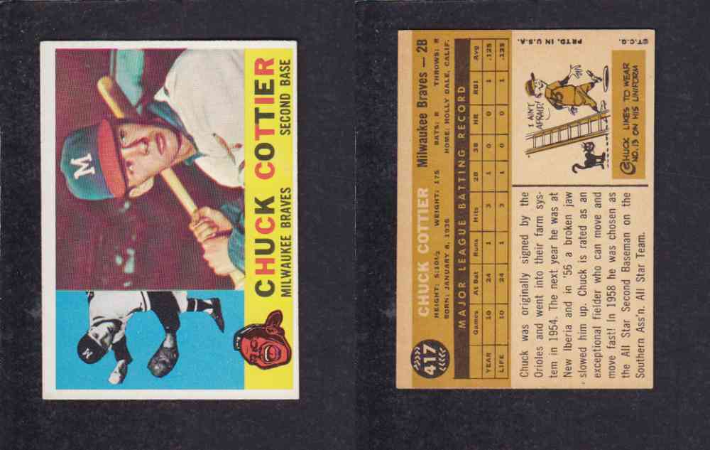 1960 TOPPS BASEBALL CARD #417 C. COTTIER photo 1960 TOPPS BASEBALL CARD #417 C. COTTIER photo
