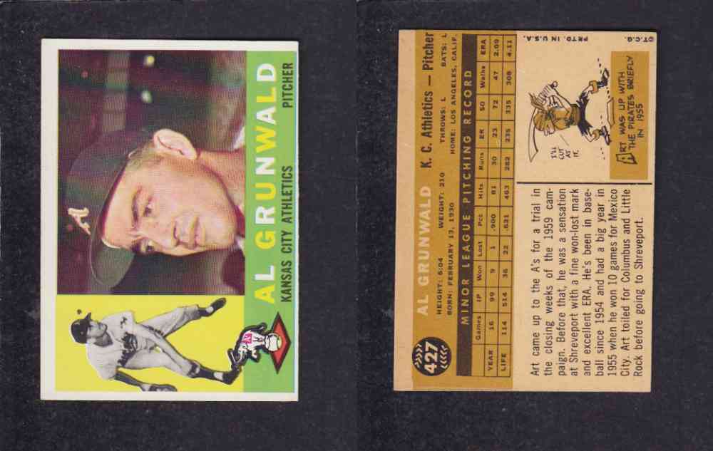 1960 TOPPS BASEBALL CARD #427 A. GRUNWALD photo 1960 TOPPS BASEBALL CARD #427 A. GRUNWALD photo