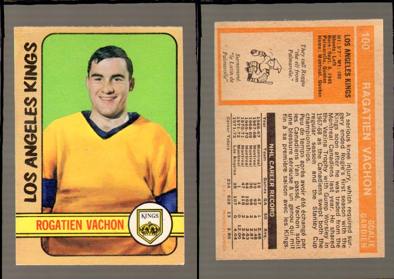 1972-73 O-PEE-CHEE HOCKEY CARD #100 R.VACHON photo 1972-73 O-PEE-CHEE HOCKEY CARD #100 R.VACHON photo