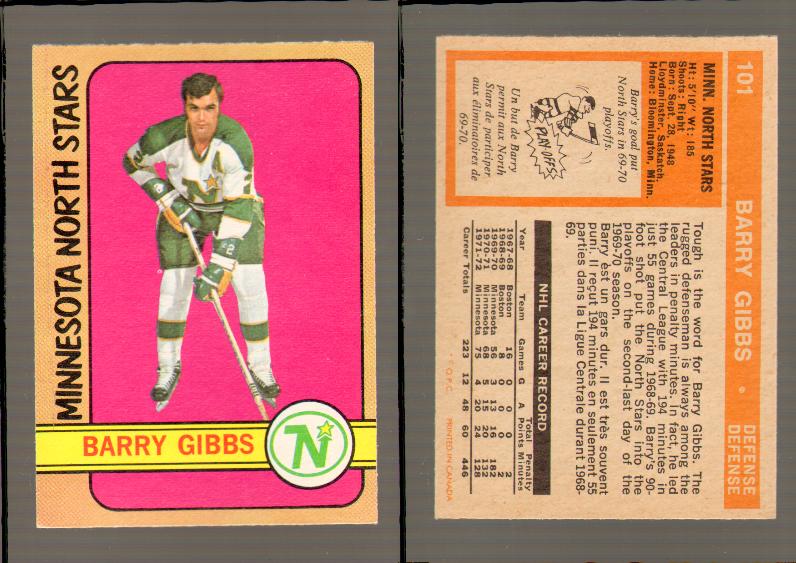 1972-73 O-PEE-CHEE HOCKEY CARD #101 B. GIBBS photo 1972-73 O-PEE-CHEE HOCKEY CARD #101 B. GIBBS photo