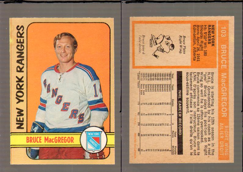 1972-73 O-PEE-CHEE HOCKEY CARD #103 B.MACGREGOR photo 1972-73 O-PEE-CHEE HOCKEY CARD #103 B.MACGREGOR photo
