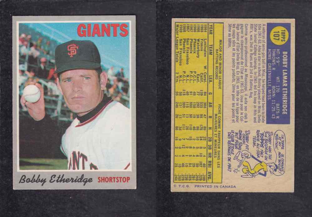 1970 O-PEE-CHEE BASEBALL CARD #107 B. ETHERIDE photo 1970 O-PEE-CHEE BASEBALL CARD #107 B. ETHERIDE photo